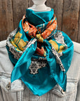 35X35" Teal and Orange Floral Paisley Wild Rag / Scarf WR3462