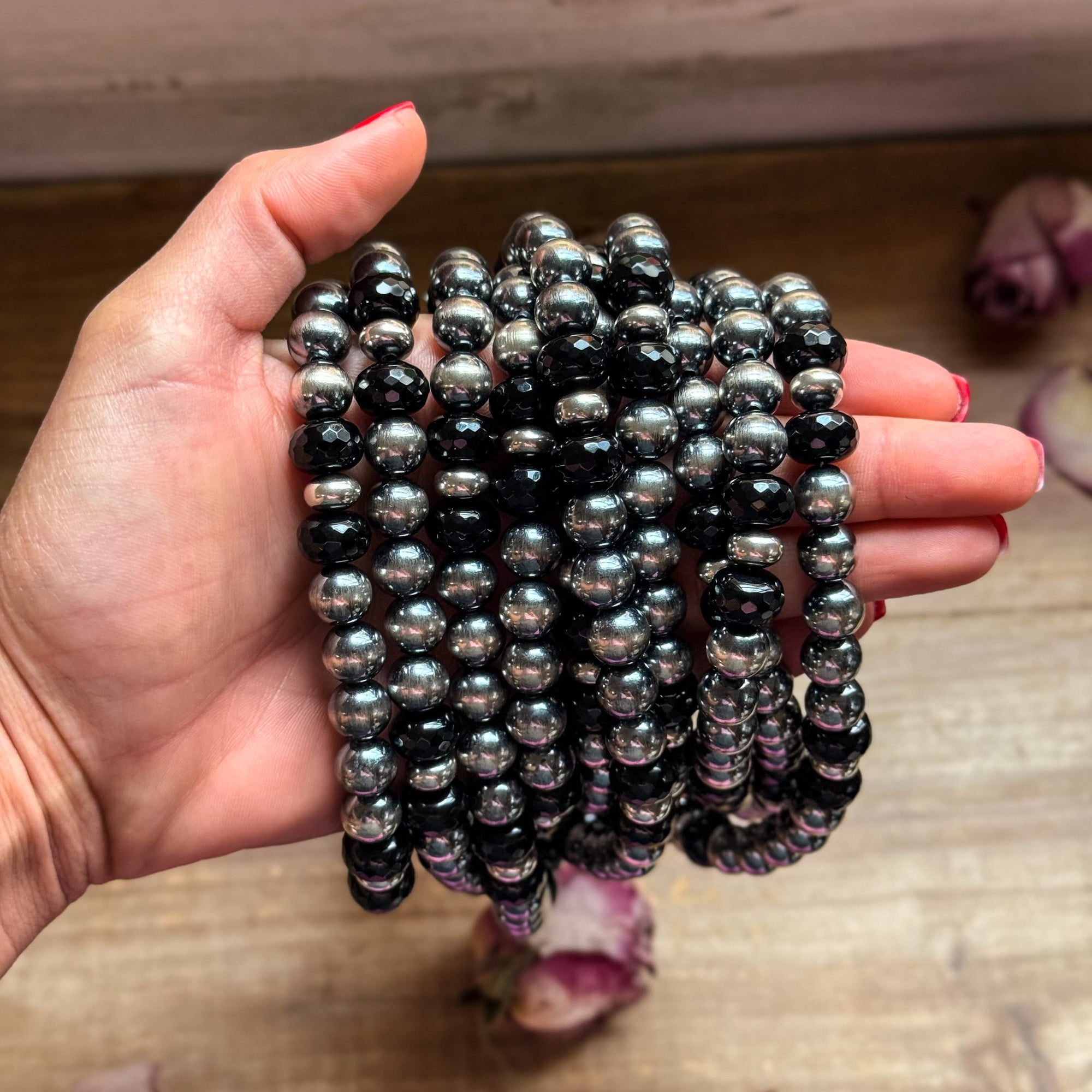 Black Onyx &amp; Sterling Silver Pearl Choker – 14”