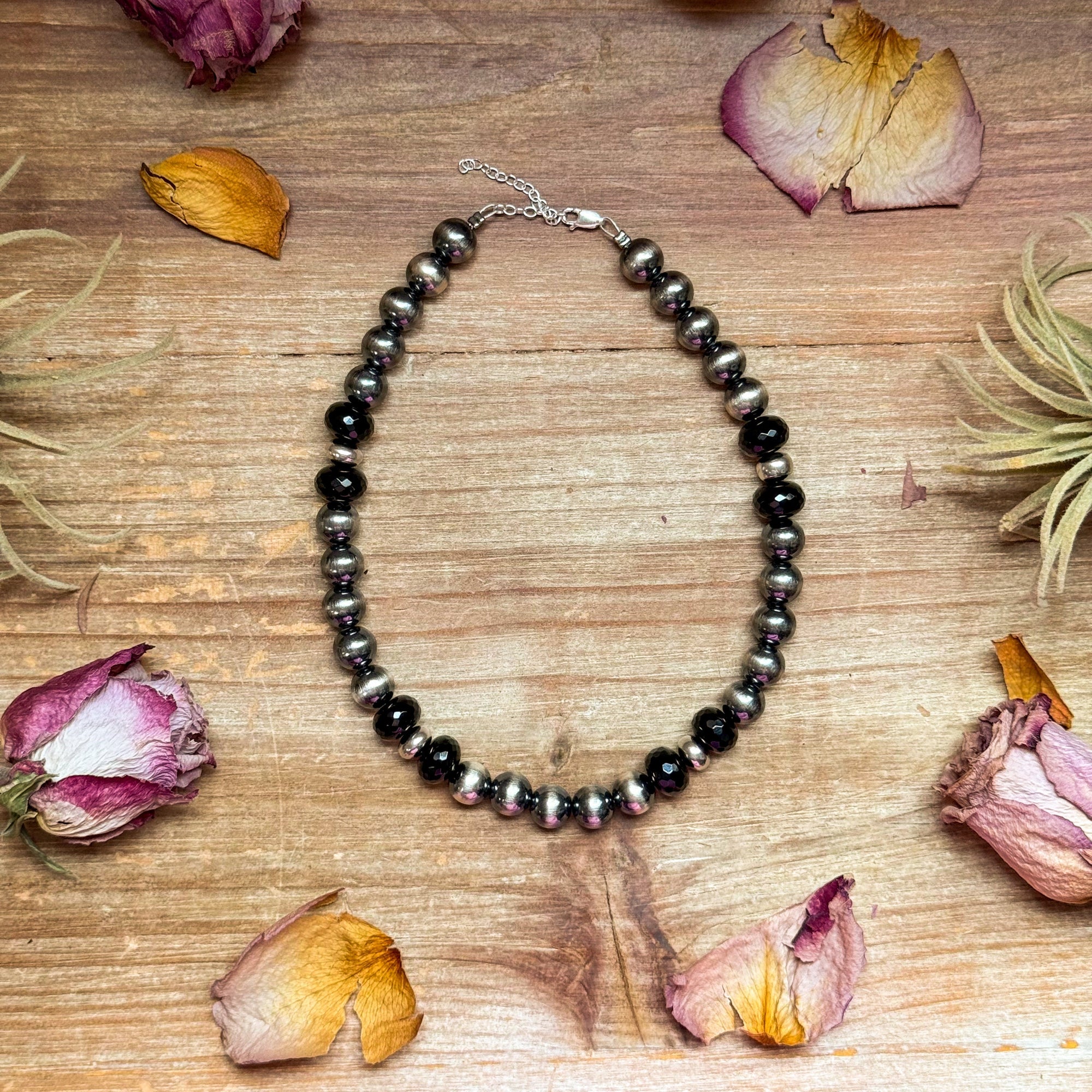 Black Onyx &amp; Sterling Silver Pearl Choker – 14”