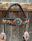 Two Tone Floral Western Turquoise Flower Browband / One Ear Tack Set 