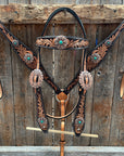 Two Tone Floral Western Turquoise Flower Browband / One Ear Tack Set 