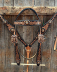 Two Tone Floral Jet, Champagne and Topaz Browband / One Ear Tack Set 