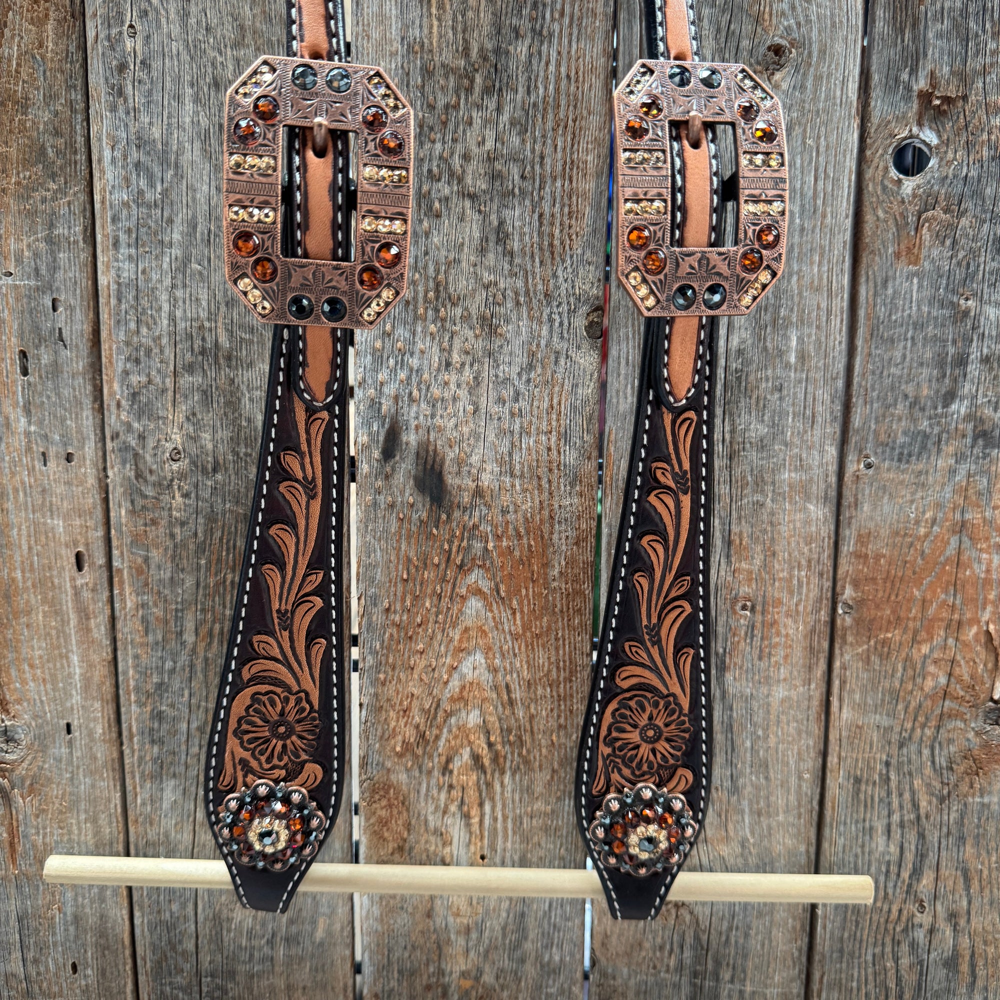 Two Tone Floral Jet, Champagne and Topaz Browband / One Ear Tack Set 