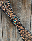 Two Tone Floral and Basketweave Teal, Champagne and Topaz Browband Tack Set 