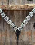Dark Oil Basketweave with Silver Dots Rhinestone Flower One Ear Tack Set 
