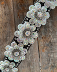 Dark Oil Basketweave with Silver Dots Rhinestone Flower One Ear Tack Set 