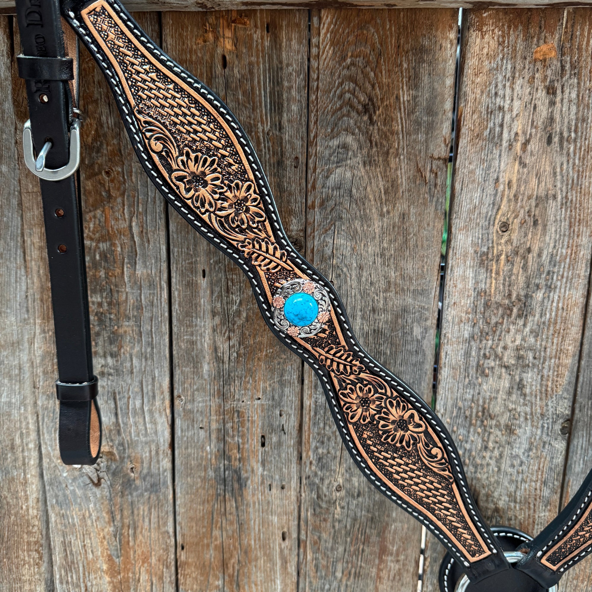 Two Tone Floral and Basketweave Western Browband Tack Set 