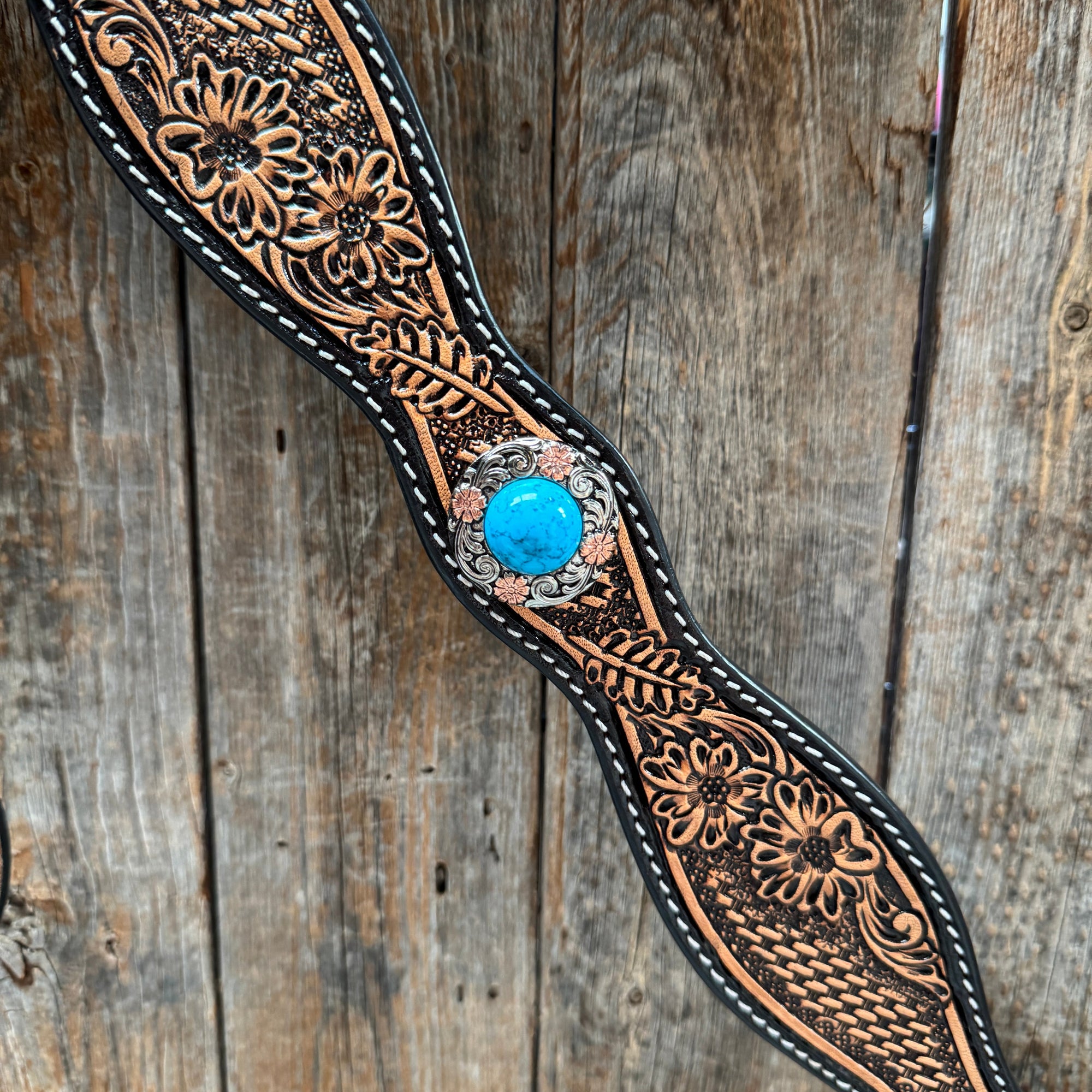 Two Tone Floral and Basketweave Western Browband Tack Set 