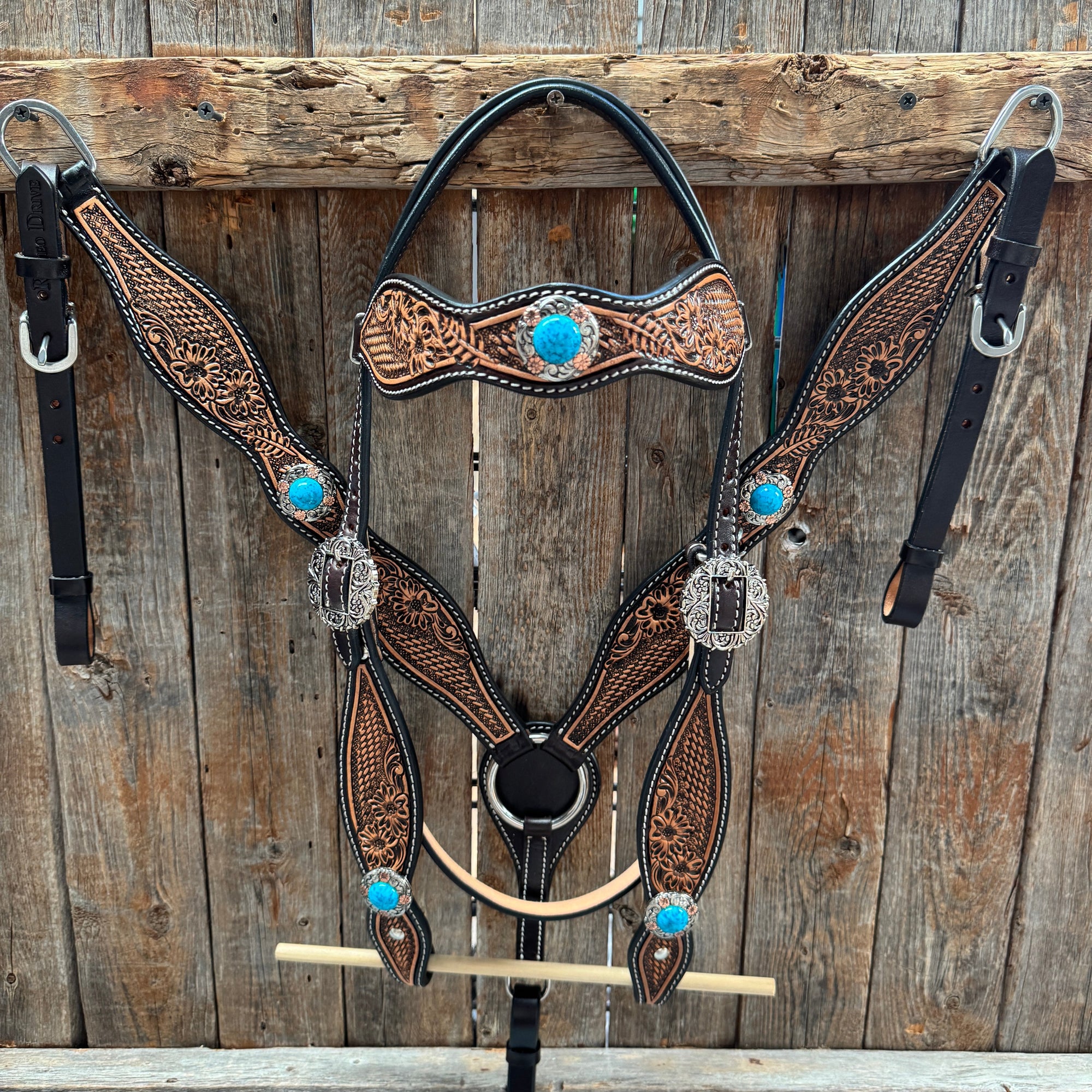 Two Tone Floral and Basketweave Western Browband Tack Set 