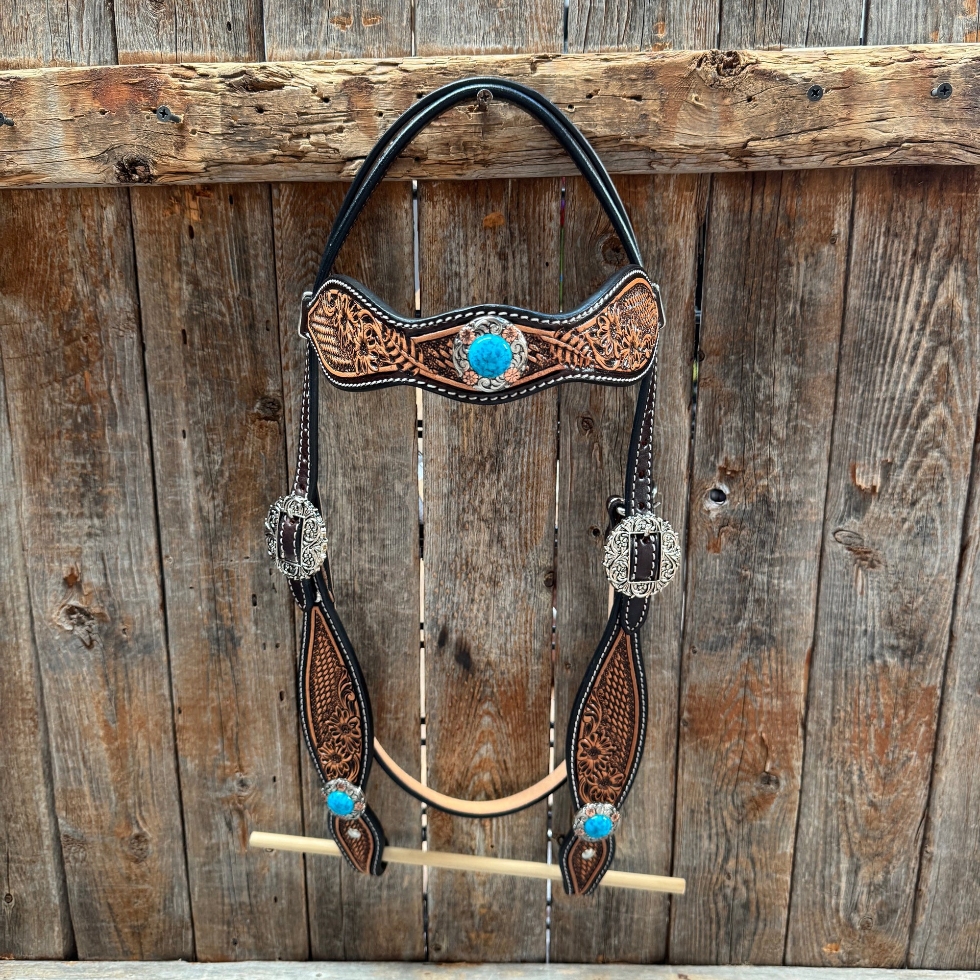 Two Tone Floral and Basketweave Western Browband Tack Set 