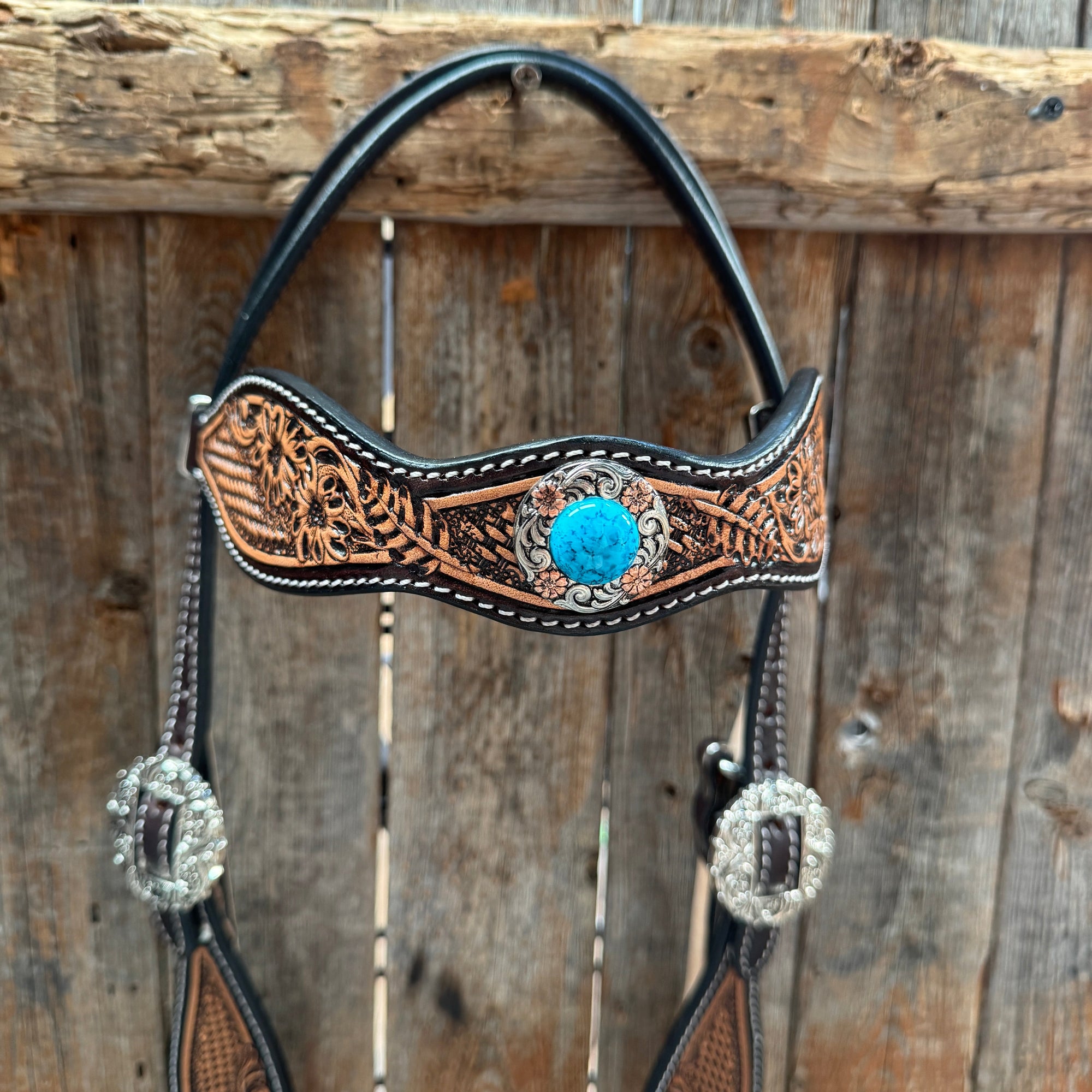 Two Tone Floral and Basketweave Western Browband Tack Set 