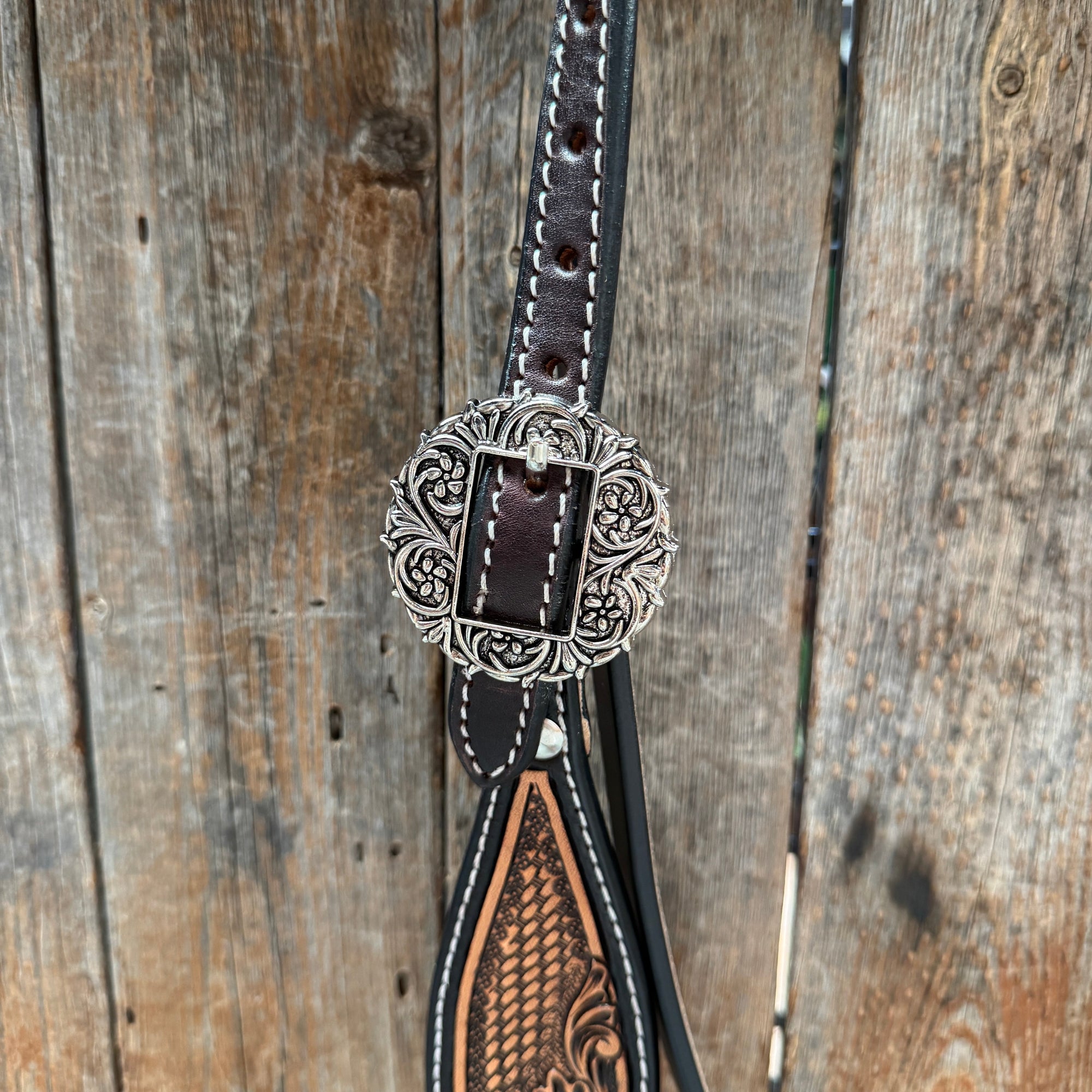 Two Tone Floral and Basketweave Western Browband Tack Set 