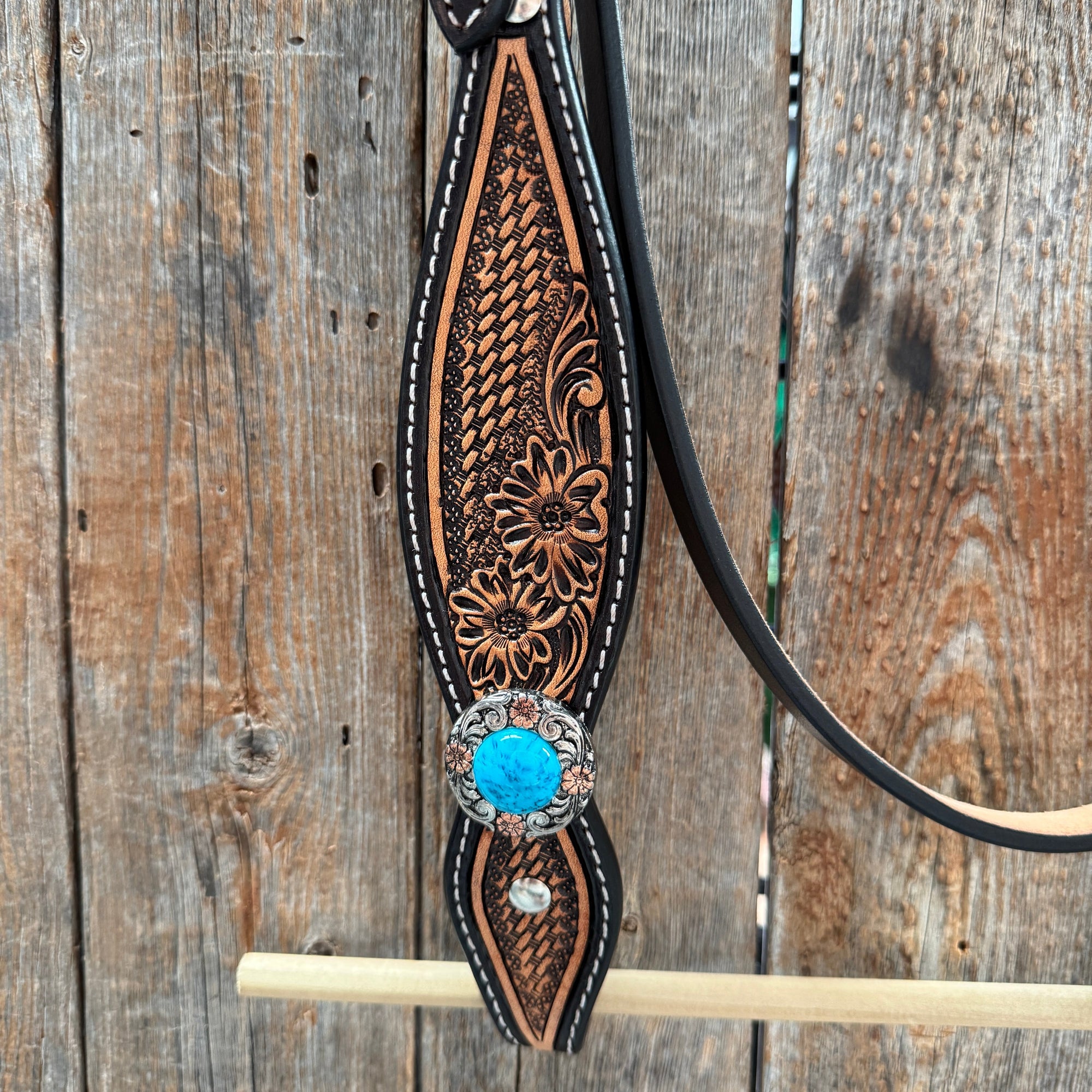 Two Tone Floral and Basketweave Western Browband Tack Set 