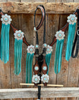 Teal Diamond Turquoise and AB Browband / One Ear - Breastcollar Tack Set 