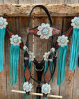 Teal Diamond Turquoise and AB Browband / One Ear - Breastcollar Tack Set 
