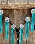 Teal Diamond Turquoise and AB Browband / One Ear - Breastcollar Tack Set 