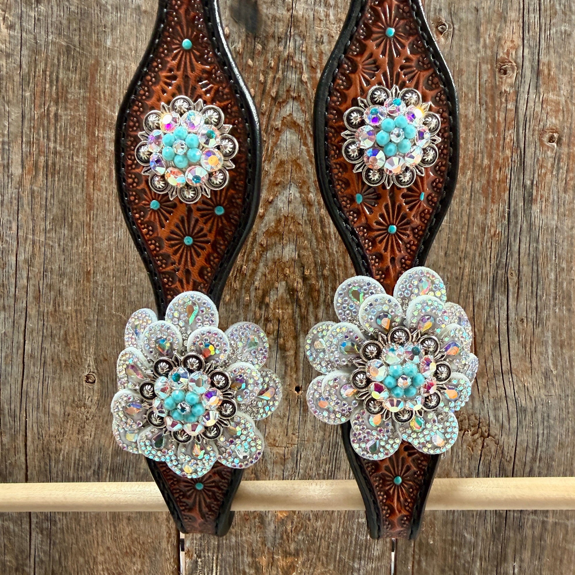 Teal Diamond Turquoise and AB Browband / One Ear - Breastcollar Tack Set 