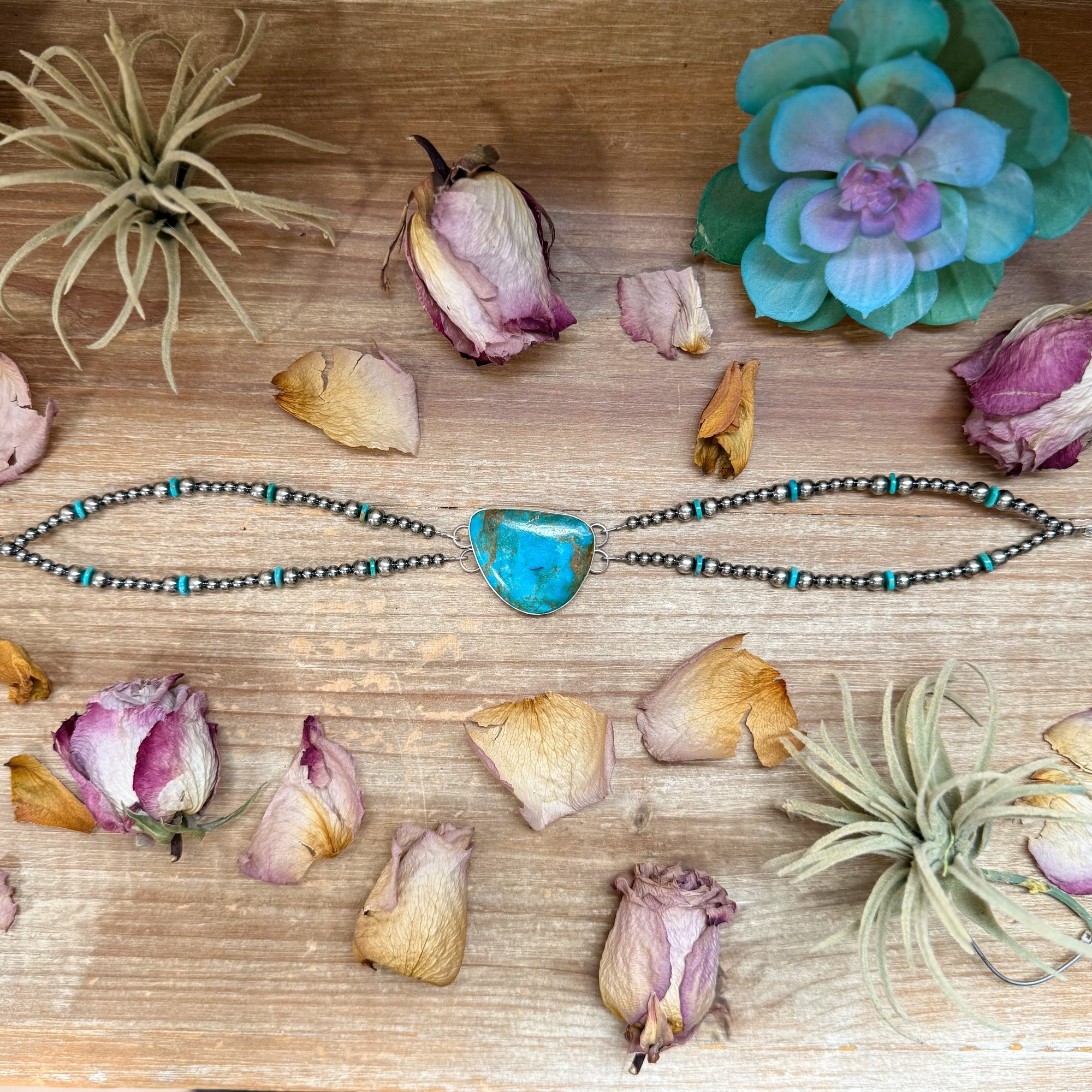 Sterling Silver &amp; Turquoise Choker – 13” + Extender – Handmade In-House by The Bijoux FAB