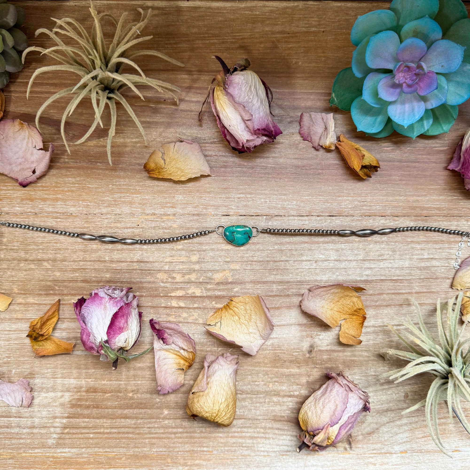 Sterling Silver &amp; Turquoise Choker – 13” + Extender – Handmade In-House by The Bijoux FAB