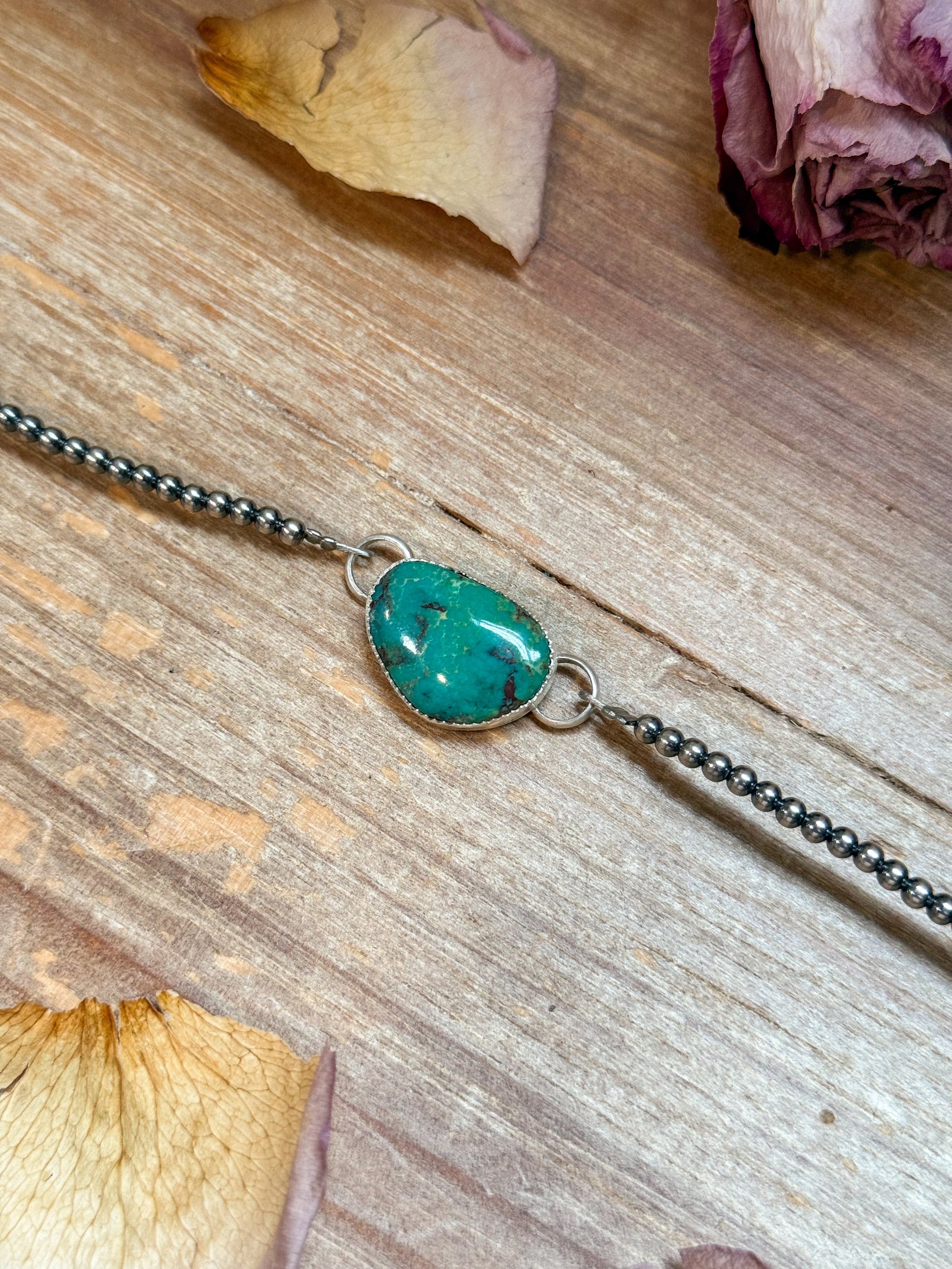Sterling Silver &amp; Turquoise Choker – 13” + Extender – Handmade In-House by The Bijoux FAB