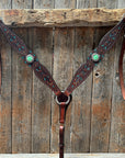 Dark Oil Hand Painted Antique Silver Turquoise Browband/One Ear and  Breastcollar Tack Set 