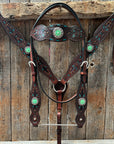Dark Oil Hand Painted Antique Silver Turquoise Browband/One Ear and  Breastcollar Tack Set 