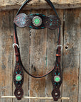 Dark Oil Hand Painted Antique Silver Turquoise Browband/One Ear and  Breastcollar Tack Set 