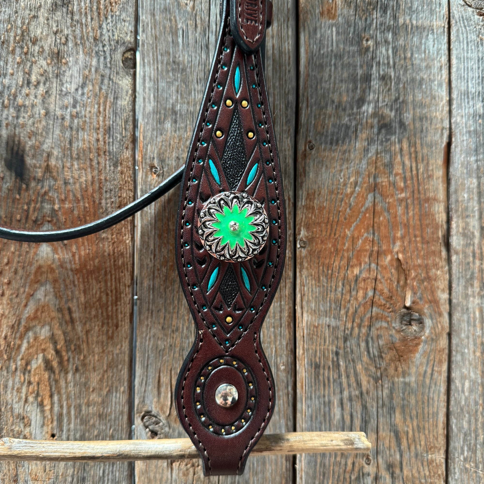 Dark Oil Hand Painted Antique Silver Turquoise Browband/One Ear and  Breastcollar Tack Set 