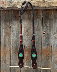 Dark Oil Hand Painted Antique Silver Turquoise Browband/One Ear and  Breastcollar Tack Set 