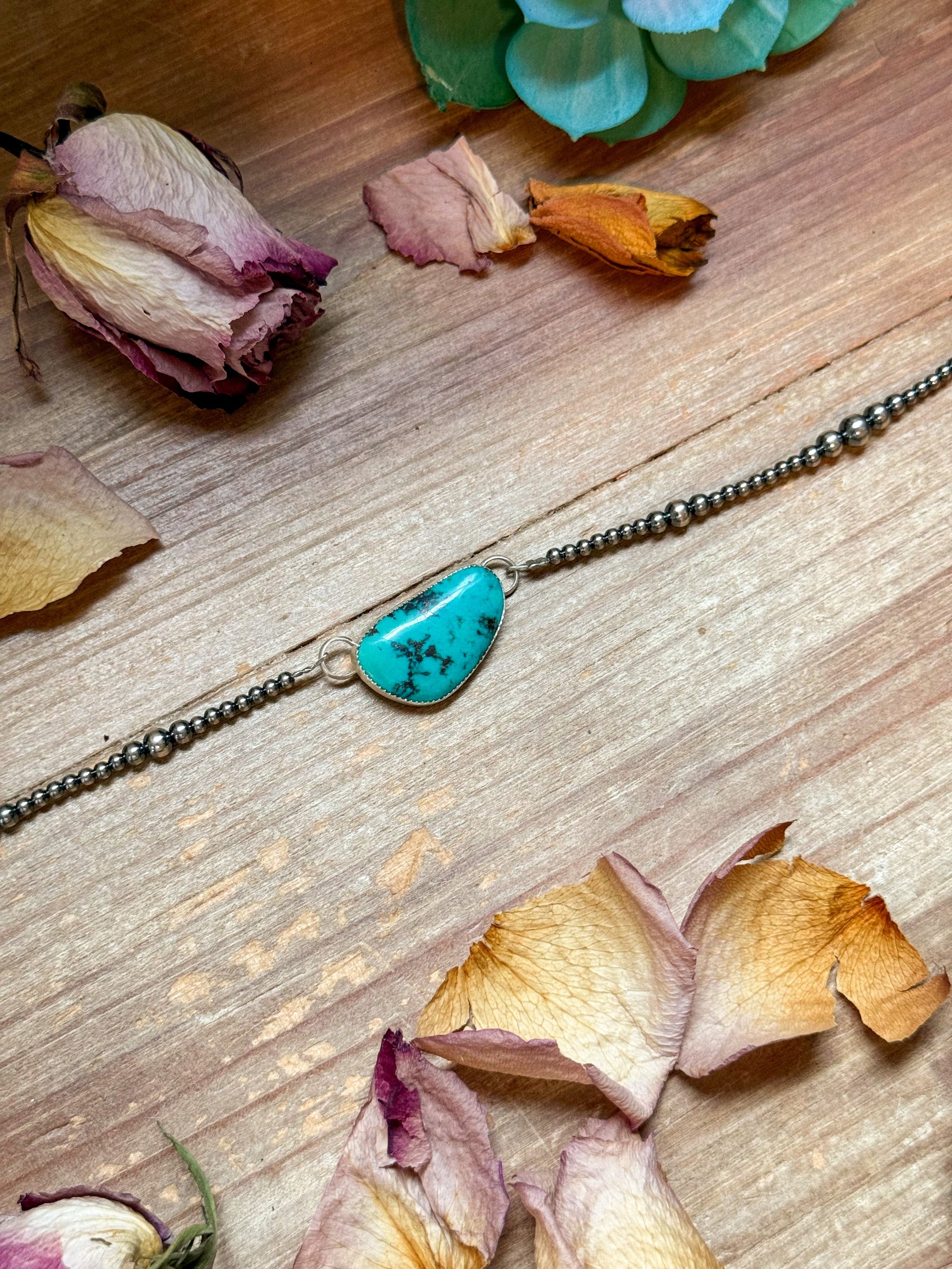Sterling Silver &amp; Turquoise Choker – 13” + Extender – Handmade In-House by The Bijoux FAB