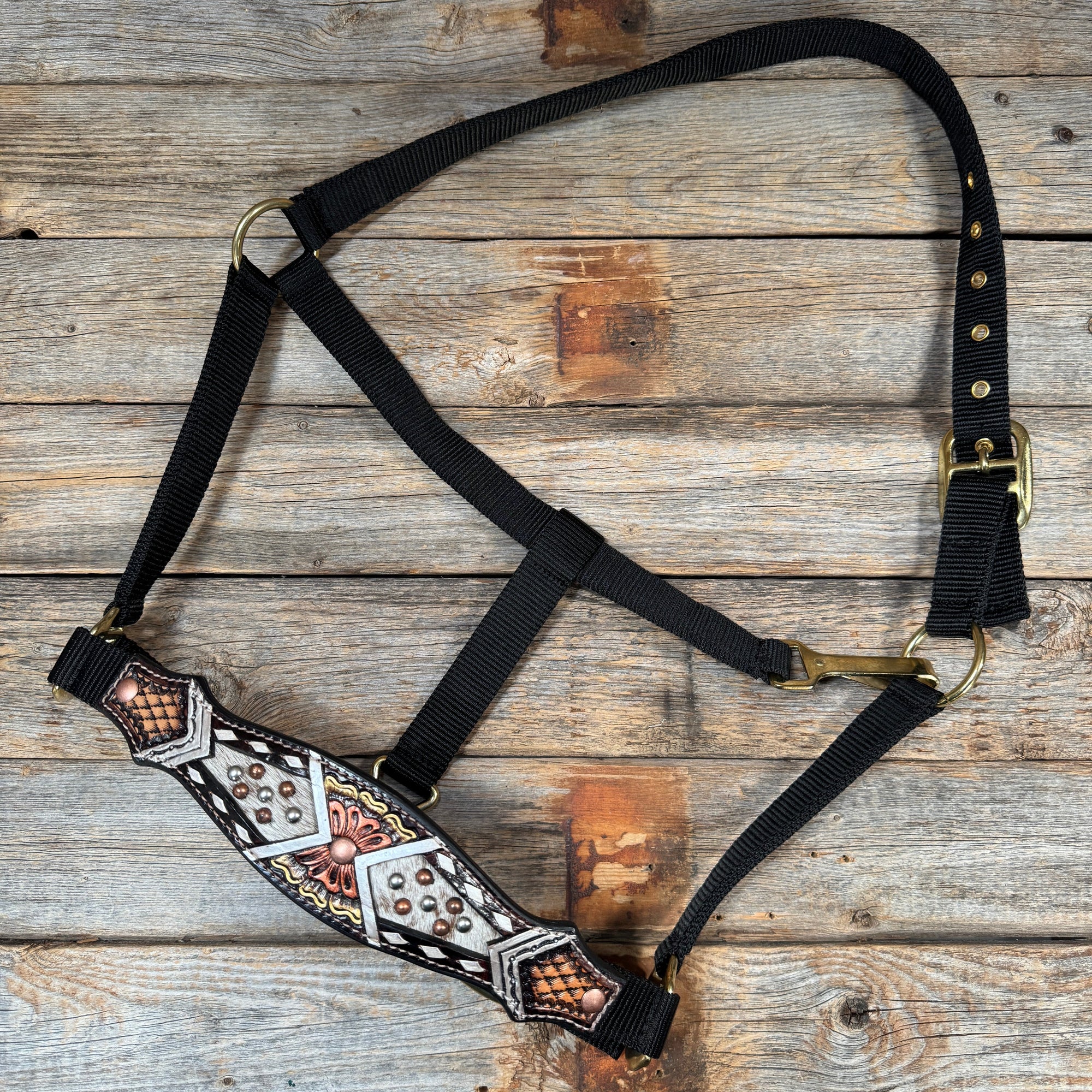 Black Nylon Halter with Cowhide Leather Noseband