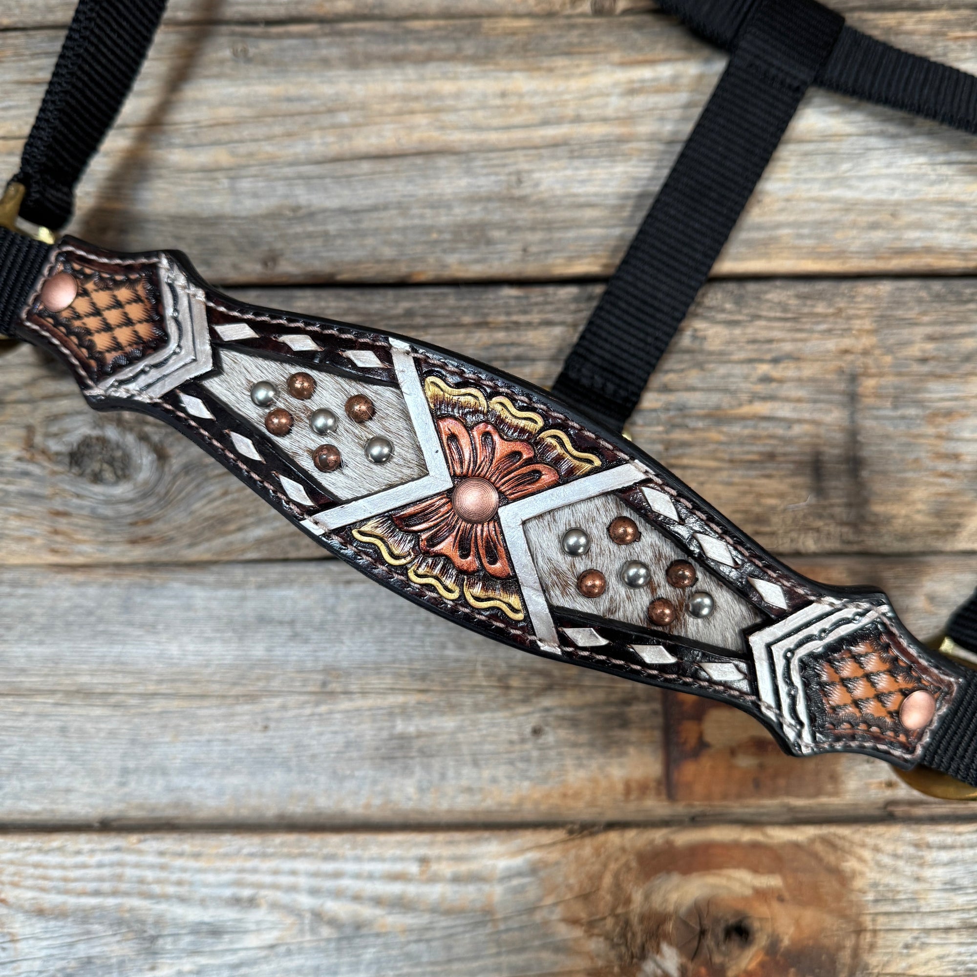 Black Nylon Halter with Cowhide Leather Noseband