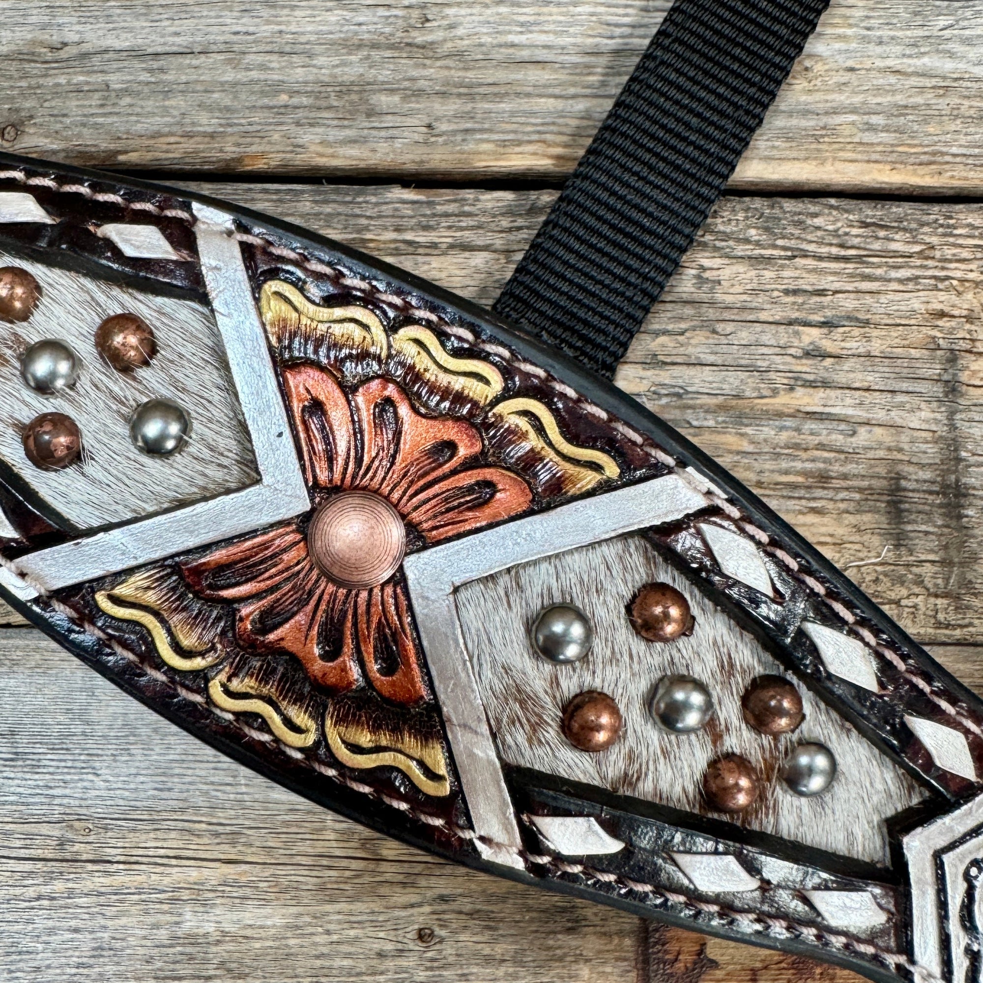 Black Nylon Halter with Cowhide Leather Noseband