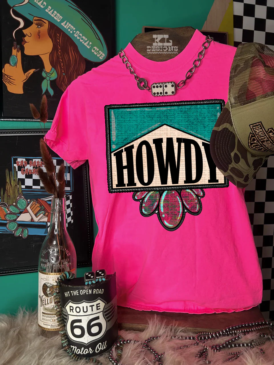 Howdy TURQUOISE &amp; Marble pink tee or sweatshirt