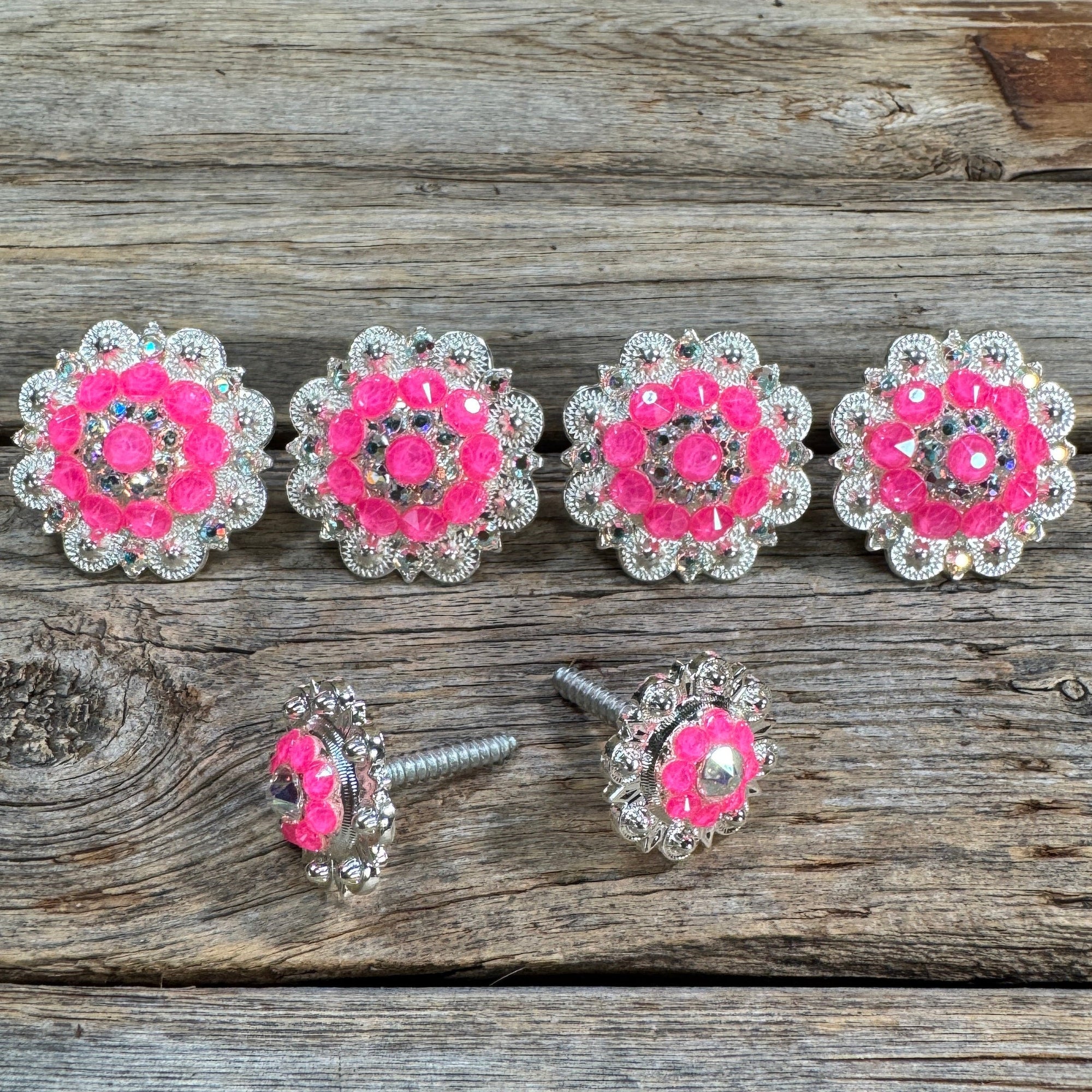 Bright Silver Neon Pink &amp; AB Saddle Conchos