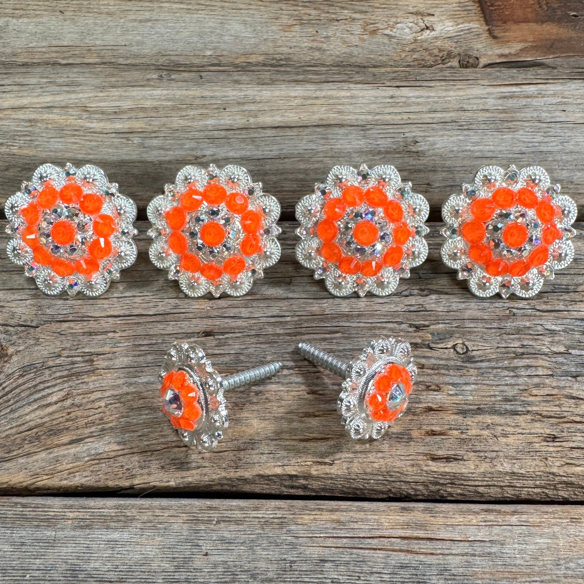 Bright Silver Neon Orange &amp; AB Saddle Conchos