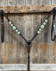 Dark Oil Floral Neon Green Browband / One Ear Tack Set 