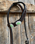 Dark Oil Floral Neon Green Browband / One Ear Tack Set 