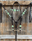 Dark Oil Floral Neon Green Browband / One Ear Tack Set 