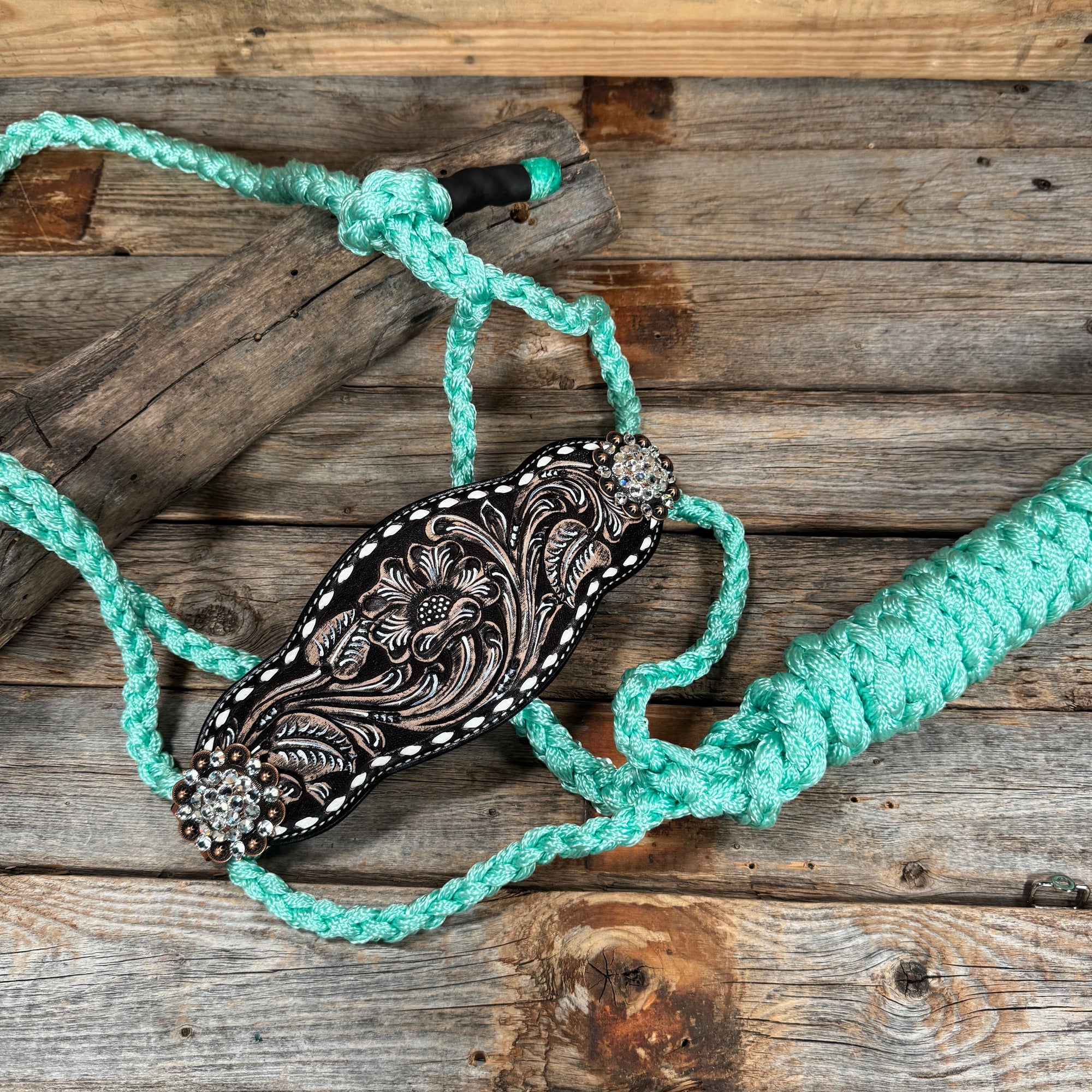 Bronc Noseband Mule Tape Halter with Copper Clear Conchos 