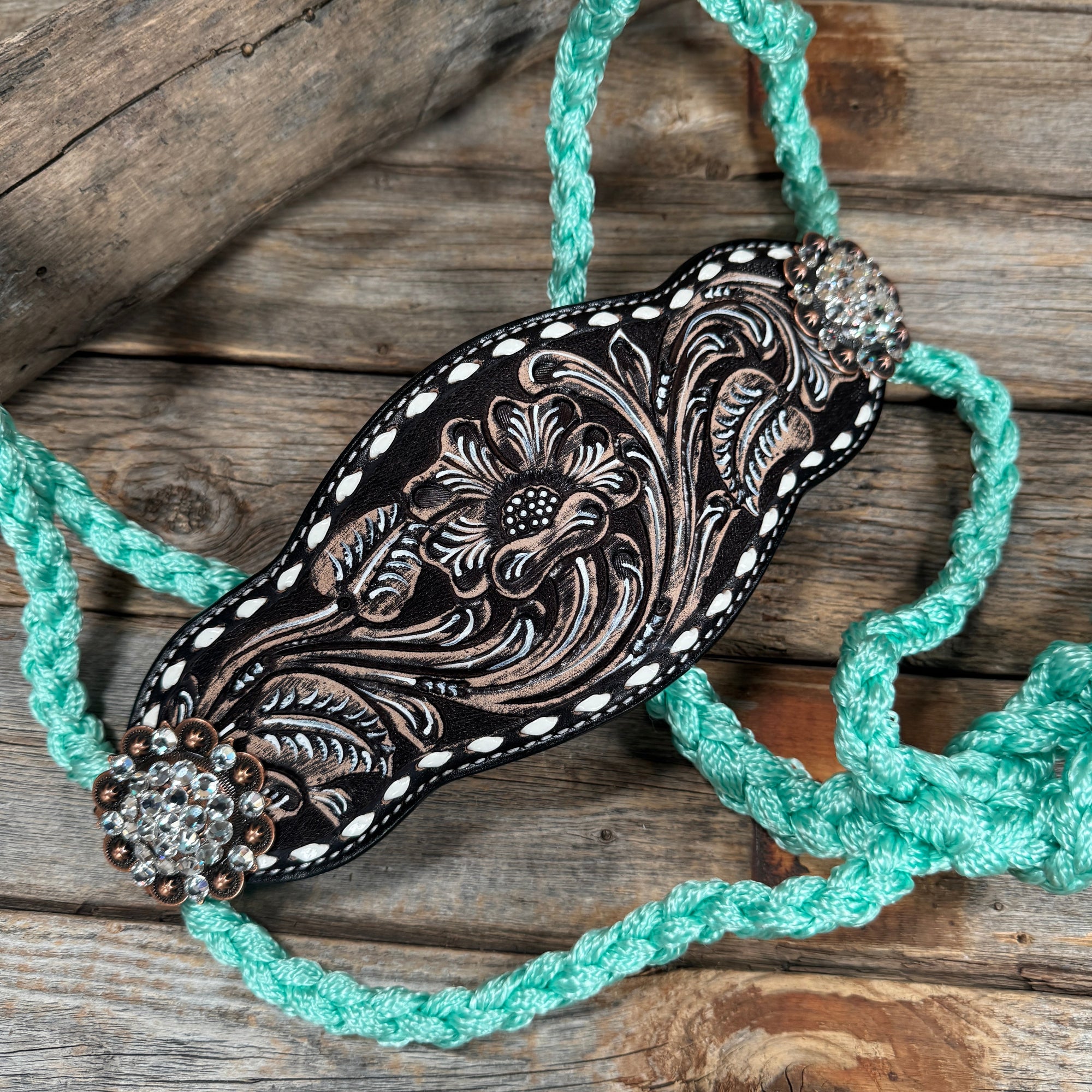 Bronc Noseband Mule Tape Halter with Copper Clear Conchos 