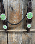 Dark Oil Floral Neon Green Browband / One Ear Tack Set 