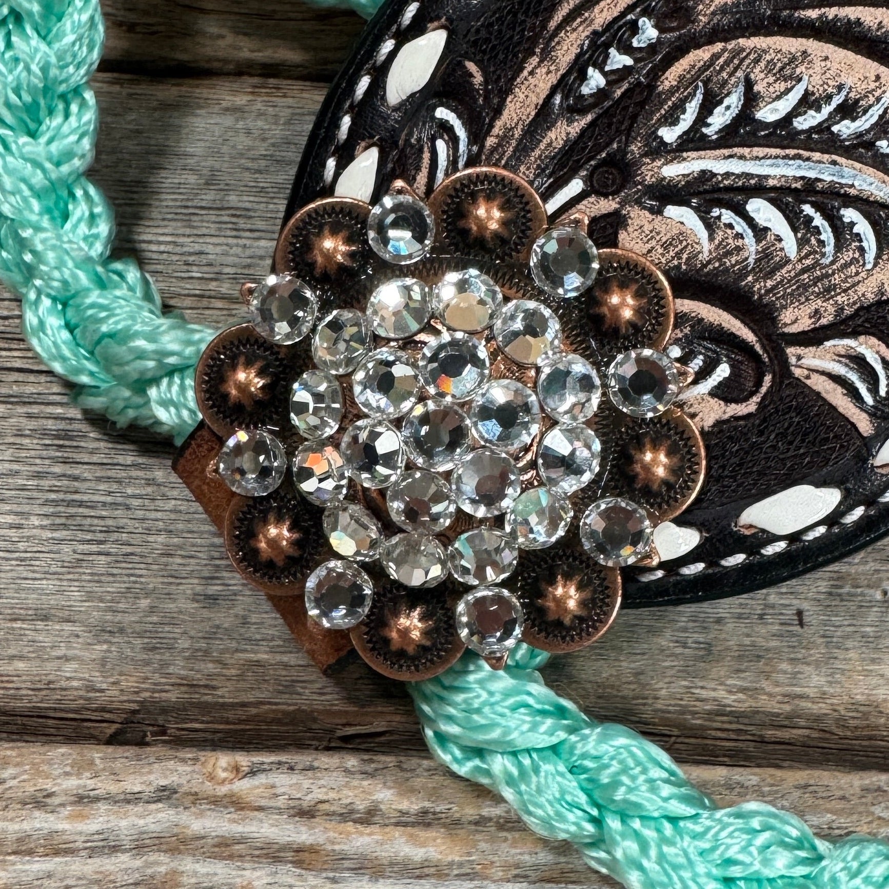Bronc Noseband Mule Tape Halter with Copper Clear Conchos 