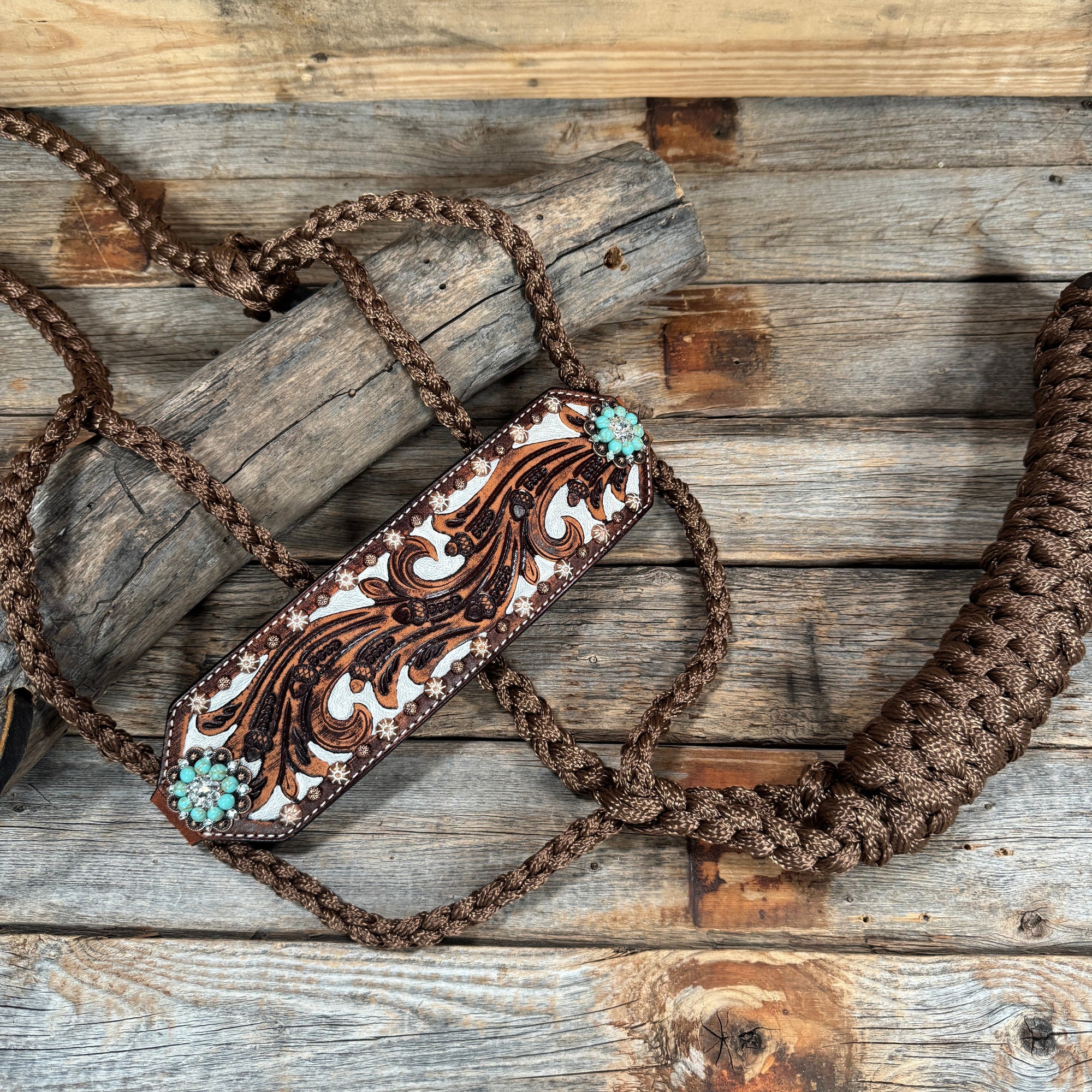 Bronc Noseband Mule Tape Halter with Copper Turquoise/Clear Conchos 