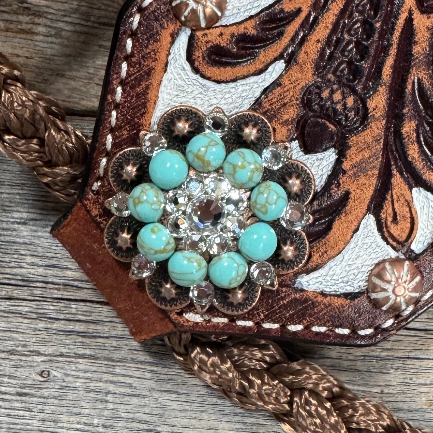 Bronc Noseband Mule Tape Halter with Copper Turquoise/Clear Conchos 