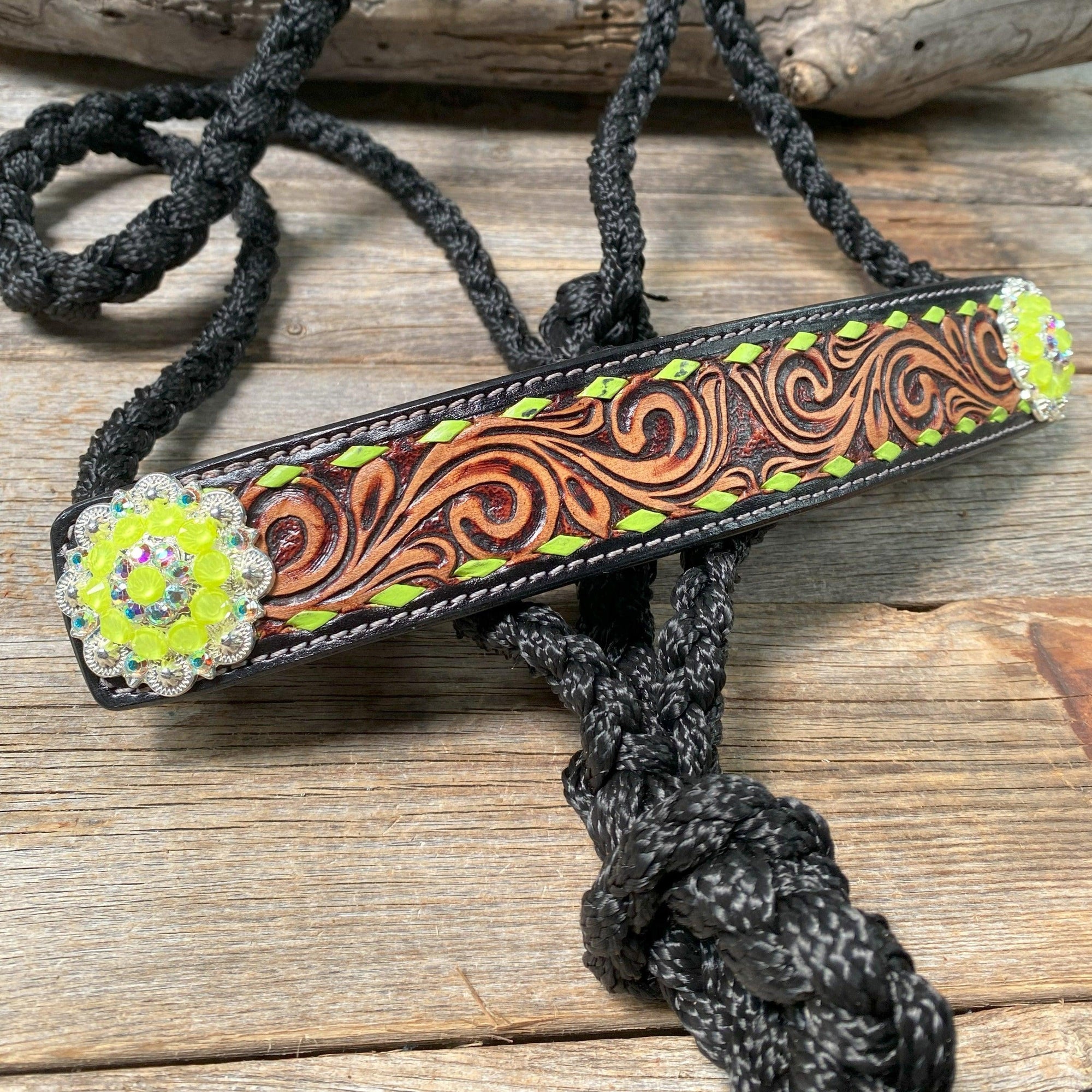 Black Mule Tape Halter - Yellow and Green 