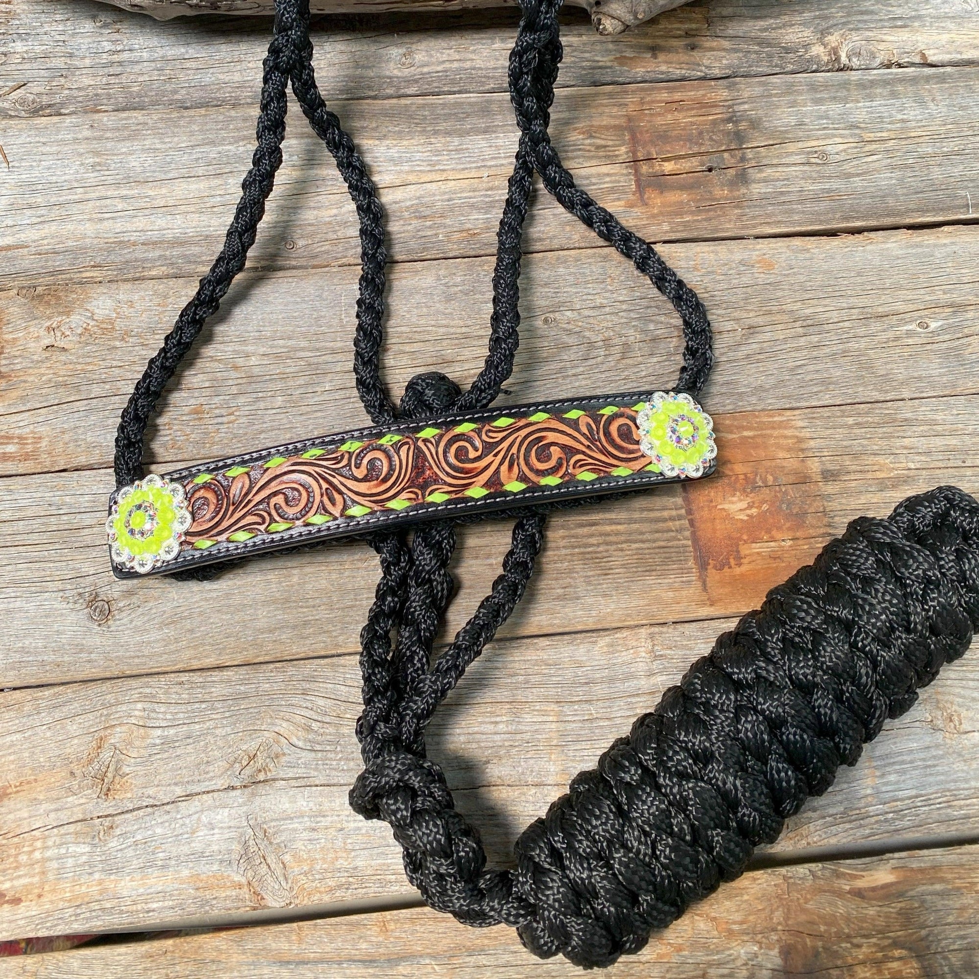 Black Mule Tape Halter - Yellow and Green 