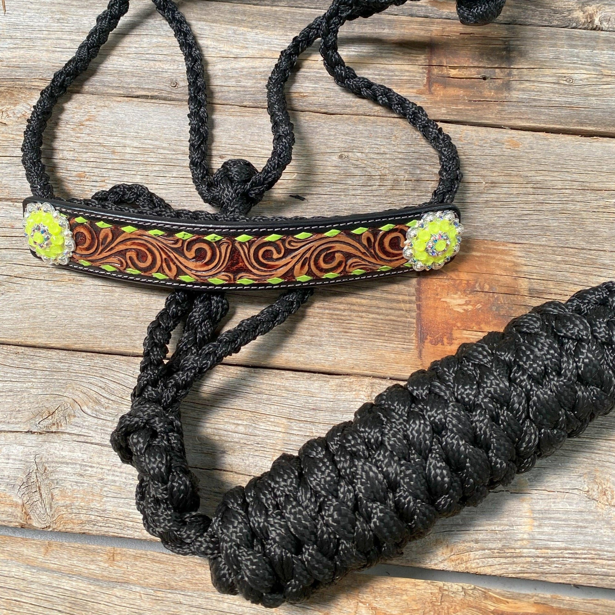 Black Mule Tape Halter - Yellow and Green 