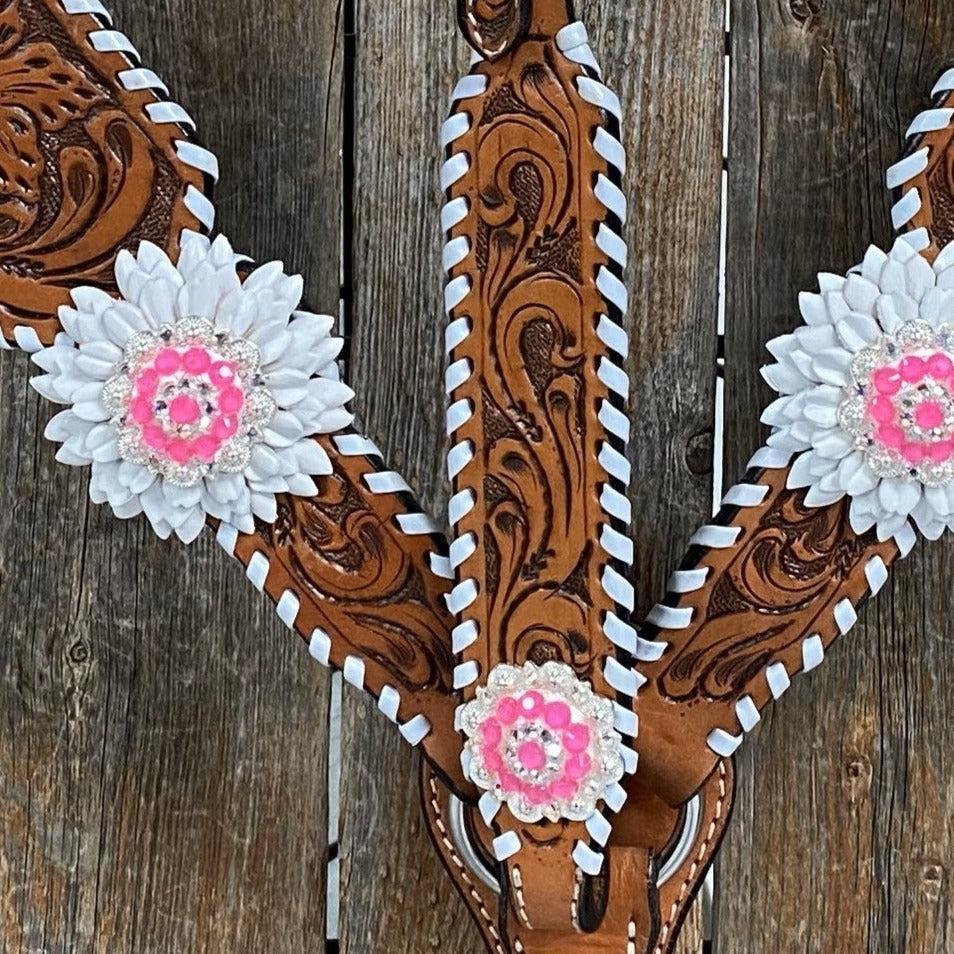 Light Oil Whipstitch Neon and White One Ear/ Breastcollar Tack Set 