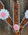 Light Oil Whipstitch Neon and White One Ear/ Breastcollar Tack Set 
